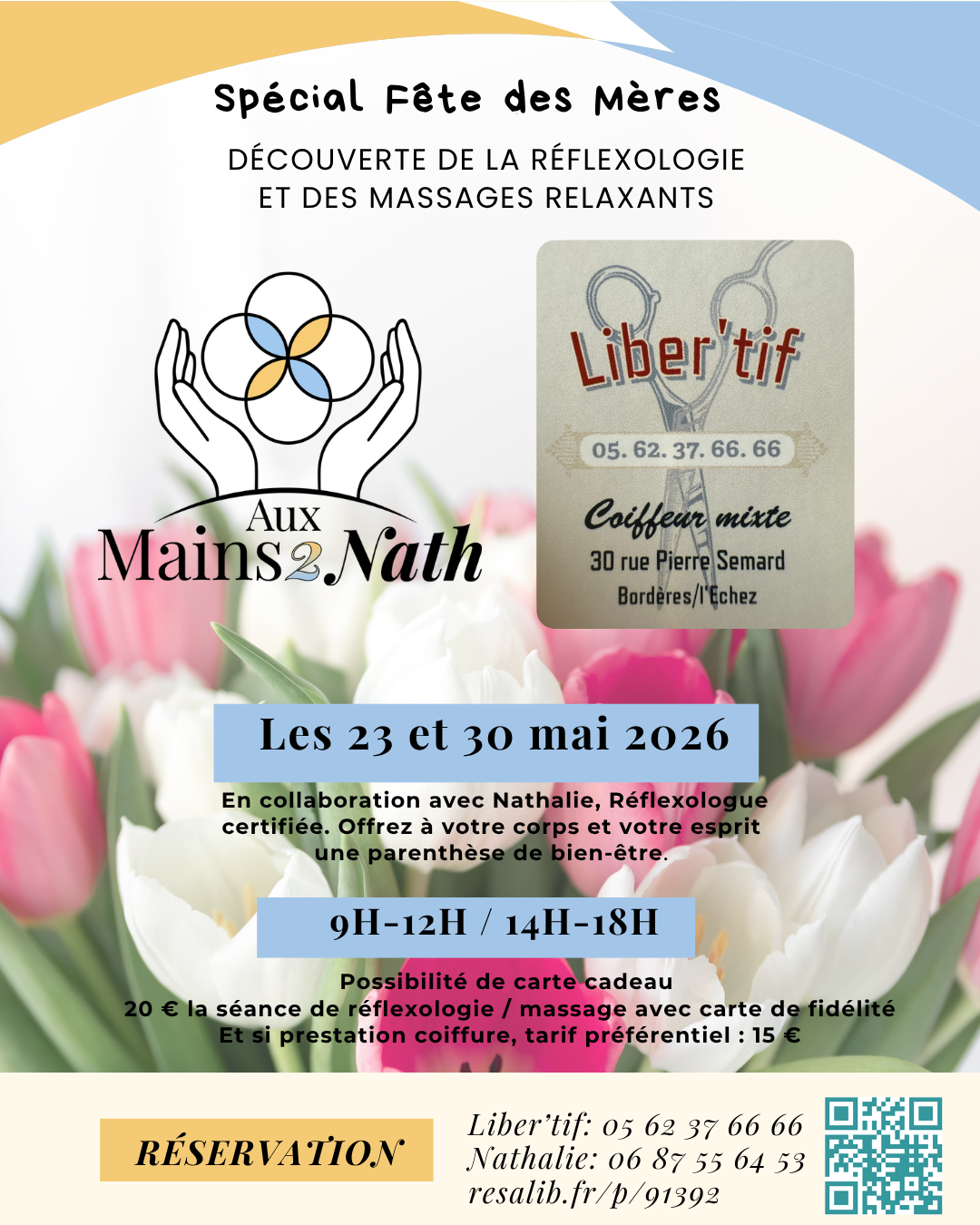 AUX MAINS2NATH REFLEXOLOGIE MASSAGES SONOTHERAPIE AMMA ASSIS TARBES HAUTES PYRENEES FETE DES MERES NATHALIE BURKY LIBER'TIF