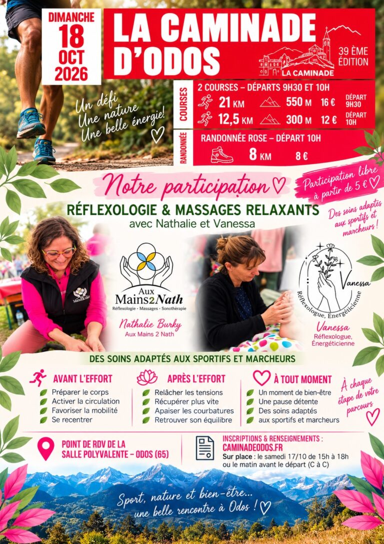 La Caminade d’Odos 2026 – Aux Mains 2 Nath et Vanessa – réflexologie et massages relaxants pour sportifs et marcheurs