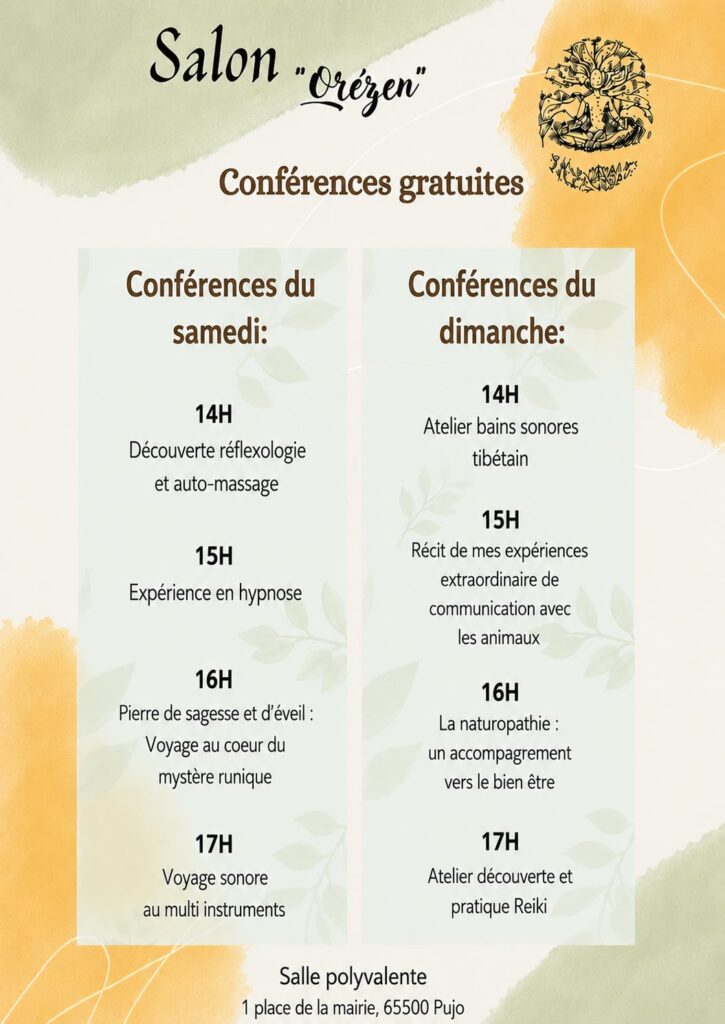 Programme conférences gratuites Salon OREZEN Pujo 24 et 25 octobre 2026