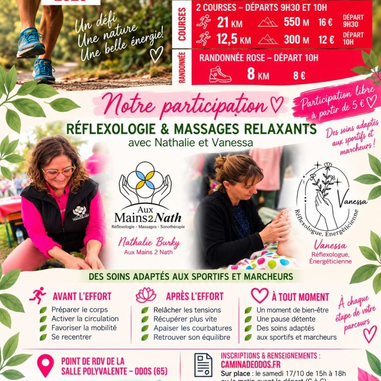 La Caminade d’Odos 2026 – Aux Mains 2 Nath et Vanessa – réflexologie et massages relaxants pour sportifs et marcheurs
